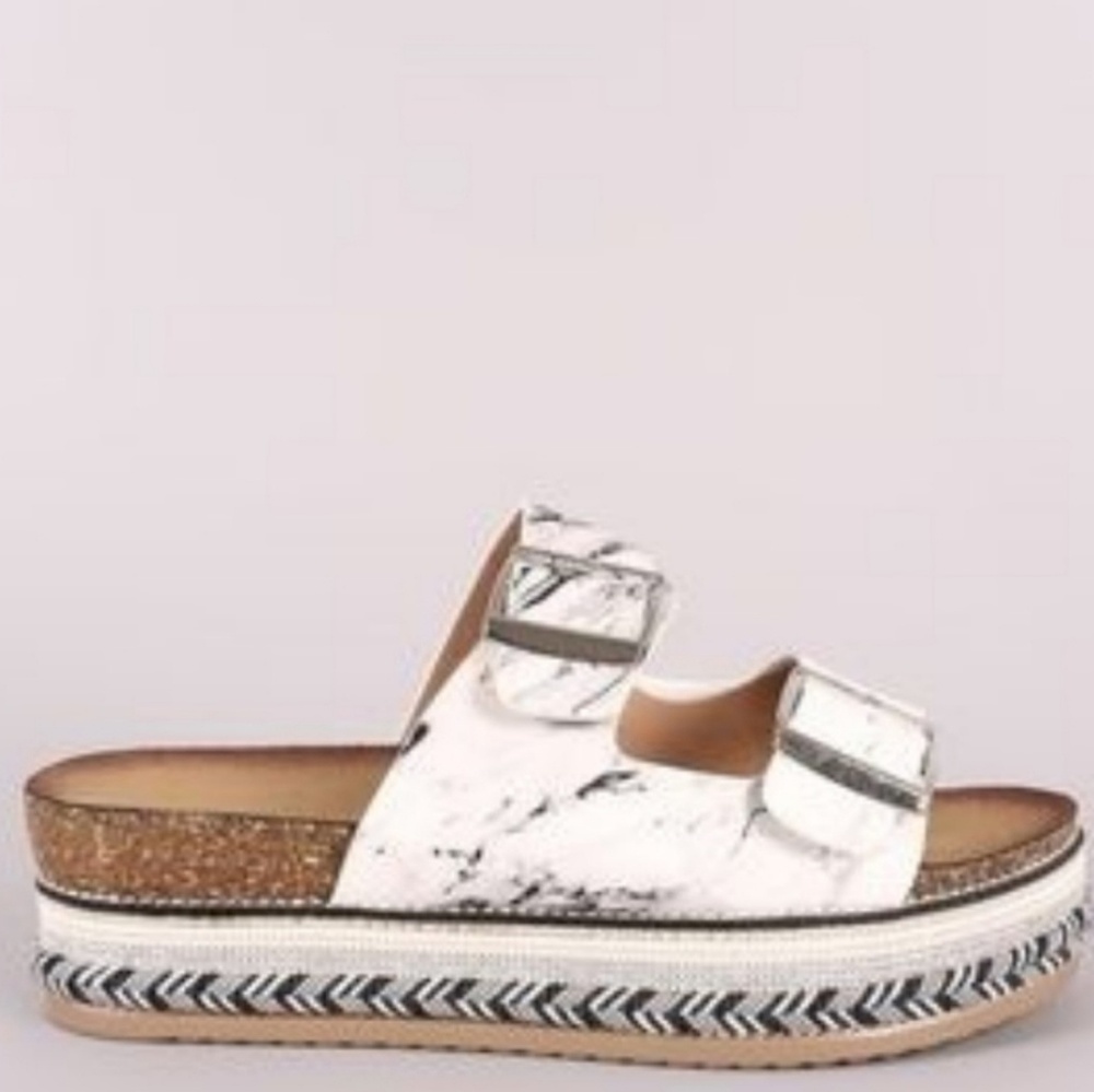 Platform white marble sandals